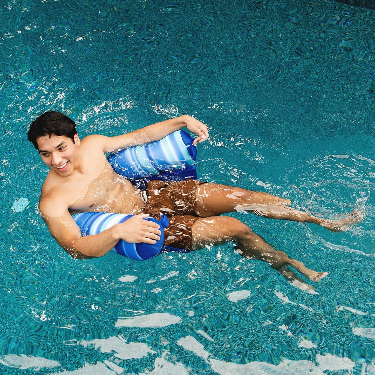 HotBig Joe Noodle Sling No Inflation Needed Pool Seat with Armrests, Blurred Blue Double Sided Mesh, Quick Draining Fabric, 3 feet