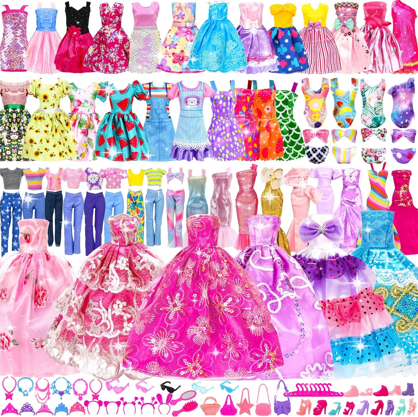 Hot138 Pcs Doll Clothes and Accessories, 5 Wedding Gowns 9 Fashion Dresses 3 Tops 3 Pants 3 Bikini Swimsuits 20 Shoes for 11.5 inch Doll Christmas Stocking Stuffers Girls Gift Age 5-7 8-10