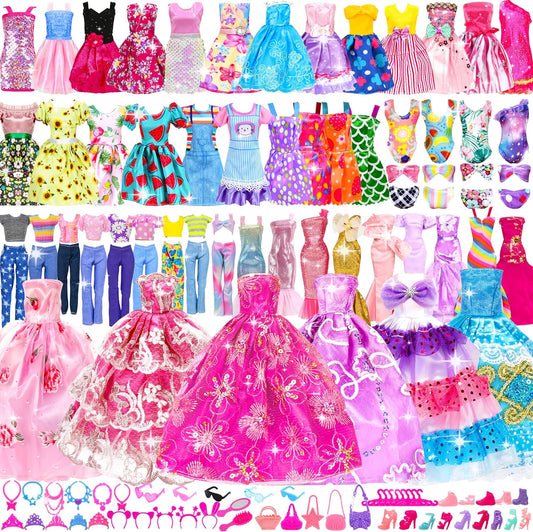 Hot138 Pcs Doll Clothes and Accessories, 5 Wedding Gowns 9 Fashion Dresses 3 Tops 3 Pants 3 Bikini Swimsuits 20 Shoes for 11.5 inch Doll Christmas Stocking Stuffers Girls Gift Age 5-7 8-10