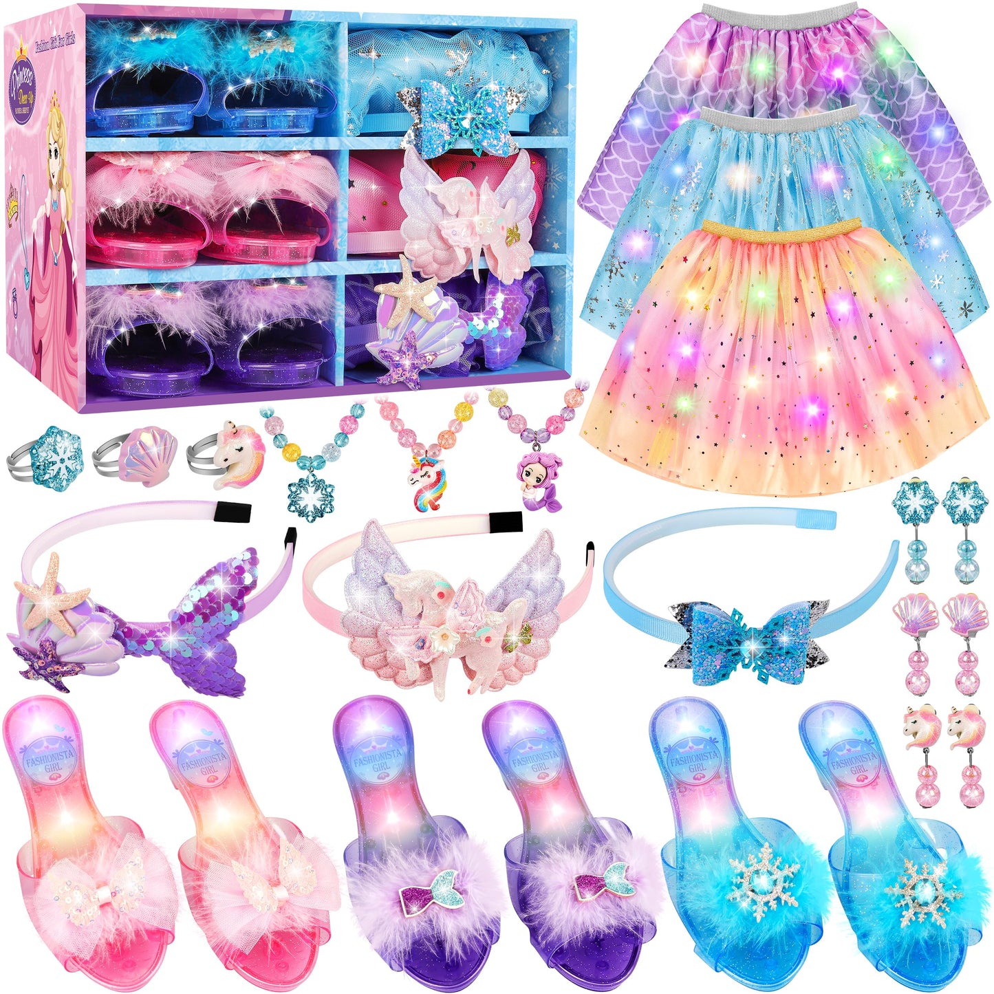 HotLJZJ Princess Dress Up Toys & Jewelry Boutique, Girls Role Play Gift for 3+ Year Old Girl Toddler B-Day Party Favors