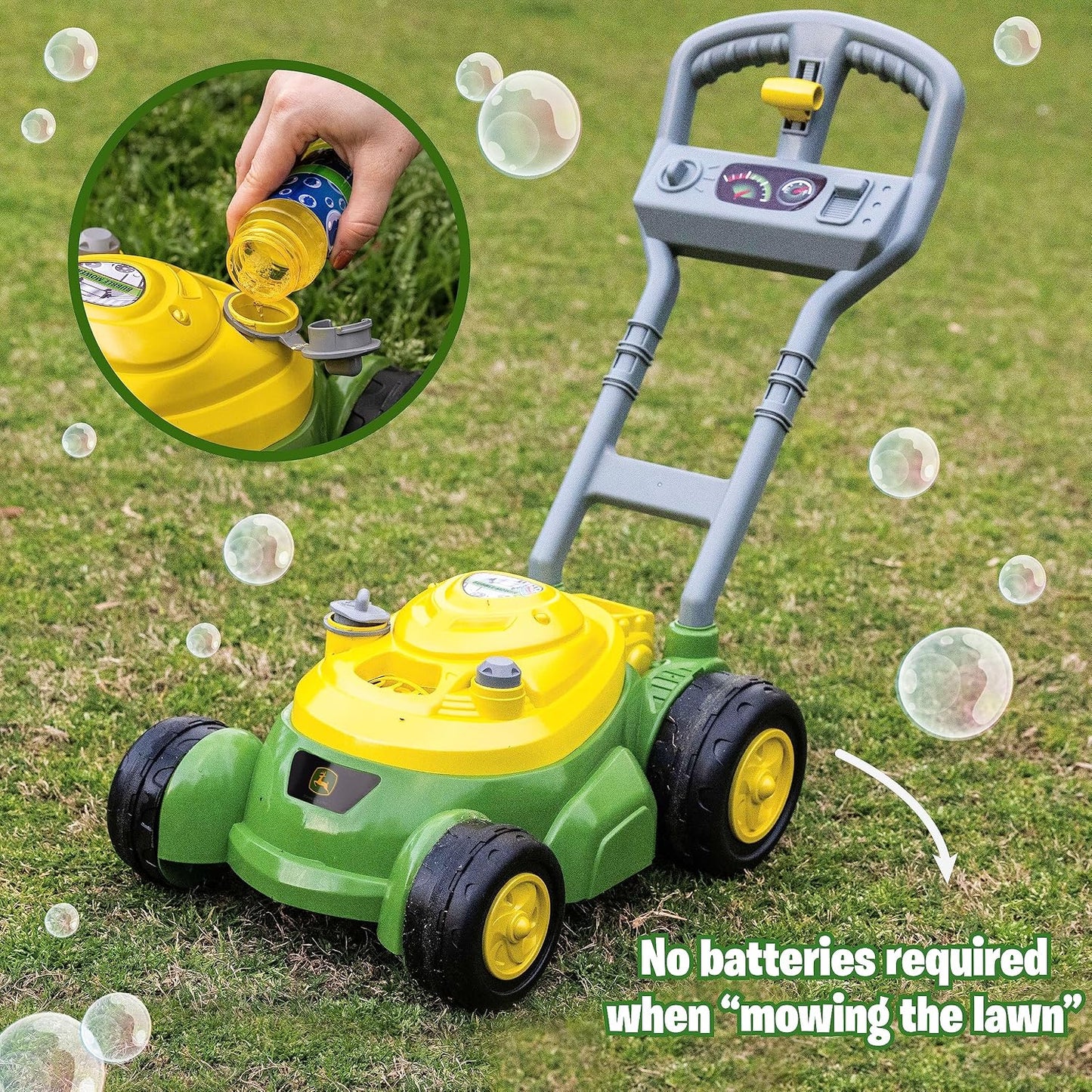 HotJohn Deere Bubble Lawn Mower for Toddlers, Bubble Blowing Machines, Indoor and Outdoor Gardening Toy, Birthday, Party Favor for Preschool Girls and Boys, No Batteries Required, 2+