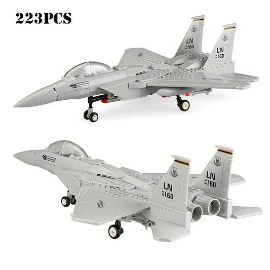 223pcs Military Fighter Classic Eagle Fighter Small Splicing Puzzle Building Blocks, Children's Collection Toys