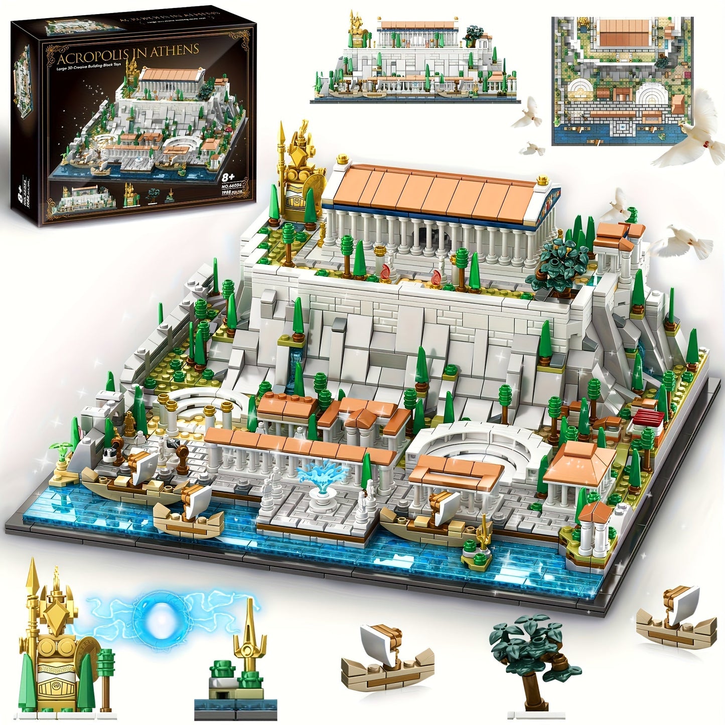 Architecture Acropolis of Athens 1988 Pieces, Landmark Collection City Buildings Blocks Set, Display Model Kit and Home Decor Gift Idea for